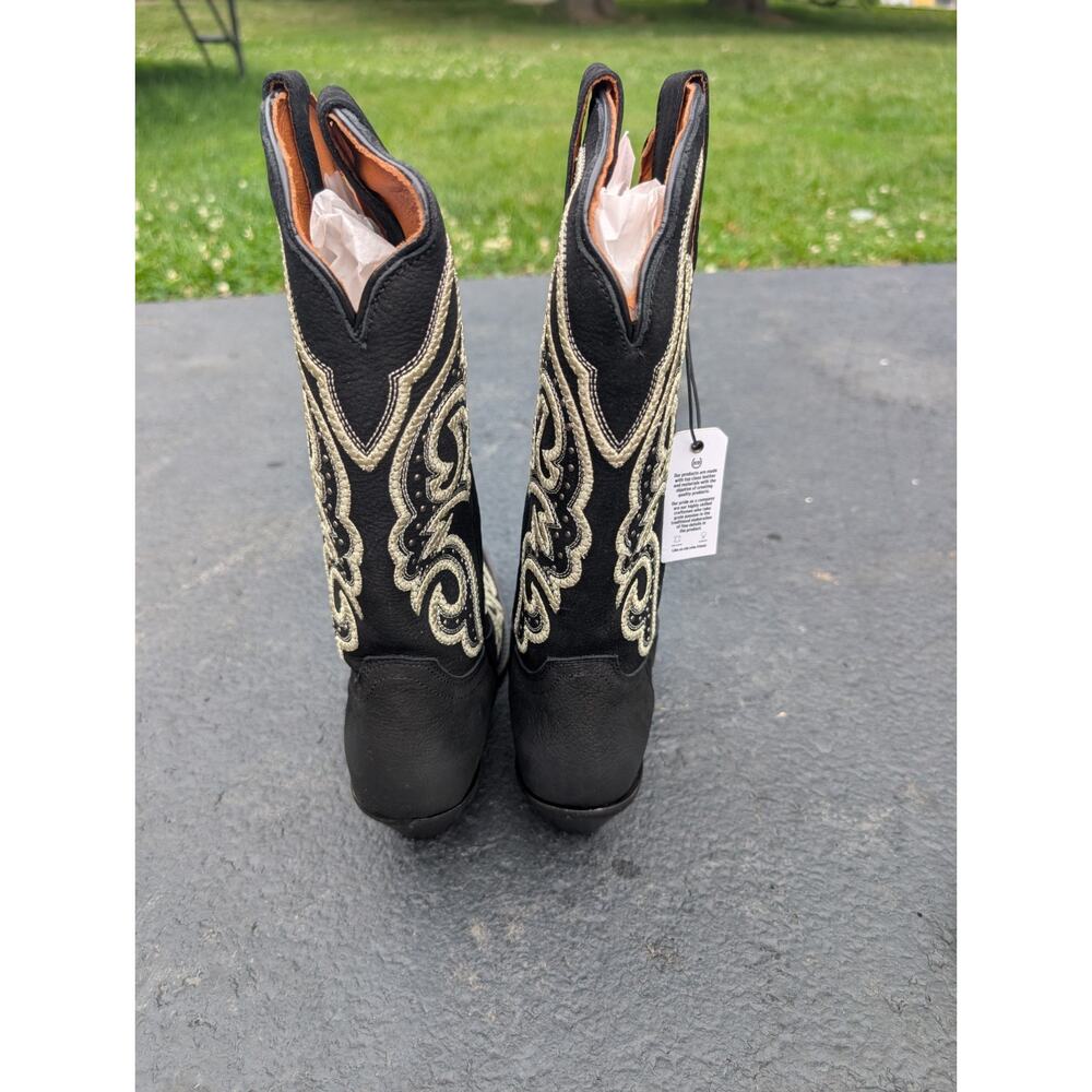 Buck & Brana Ginnger Western Boots Womens 8.5‎ Black Leather Embroidered Pull On - Picture 5 of 8